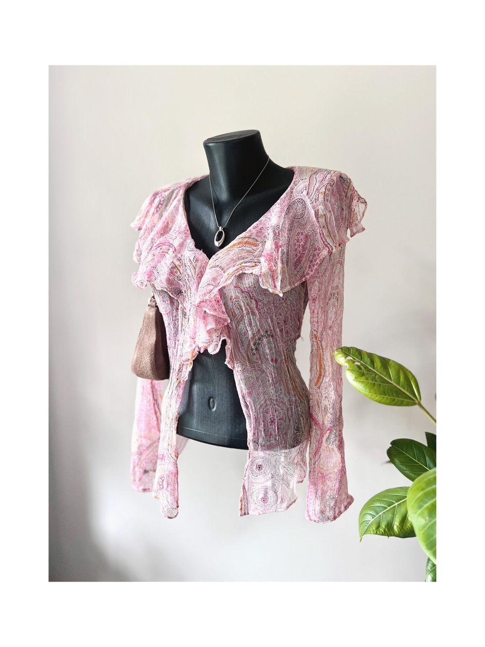 Vintage | 100% Silk Paisley Fairycore Boho Ruffle Top - Picture 3 of 7